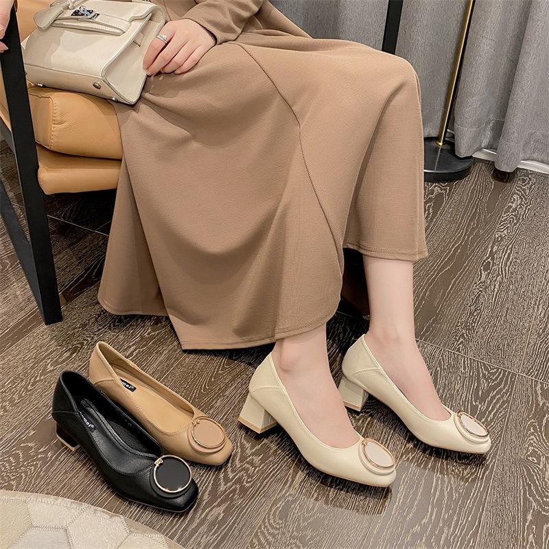Женские осенние новые туфли на блочном каблуке в Корейском стиле, одинарные туфли для профессиональной работы, женская обувь на мелкой подошве для работы