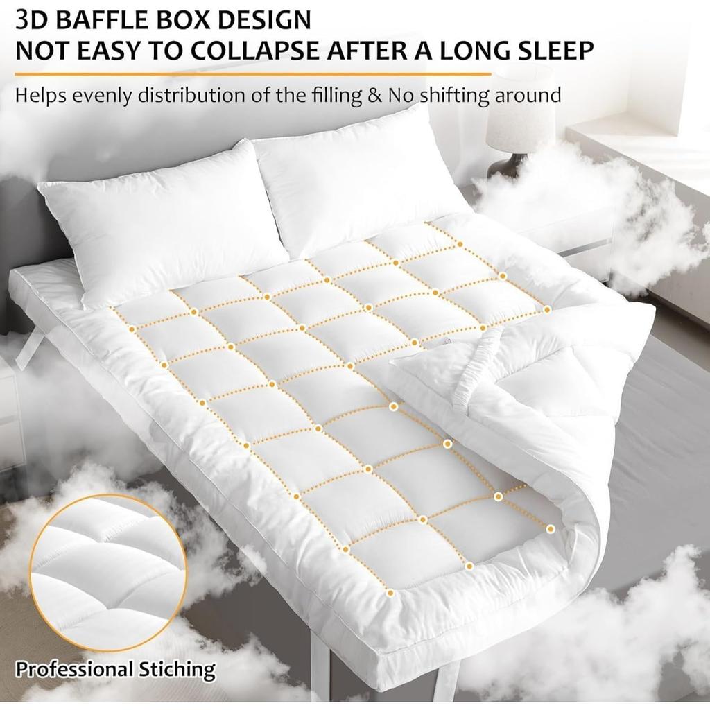 Hotel Quality Mattress Topper Extra Heigh, 10cm / 4 Inch Heigh & Extra Soft, Easy Care & Machine Washable, Christmas Gifts