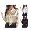 Women Shirt Ribbon V-Neck Long Sleeve Satin Texture Blouse Breathable Regular Fit Casual Work Party Dress Tops
