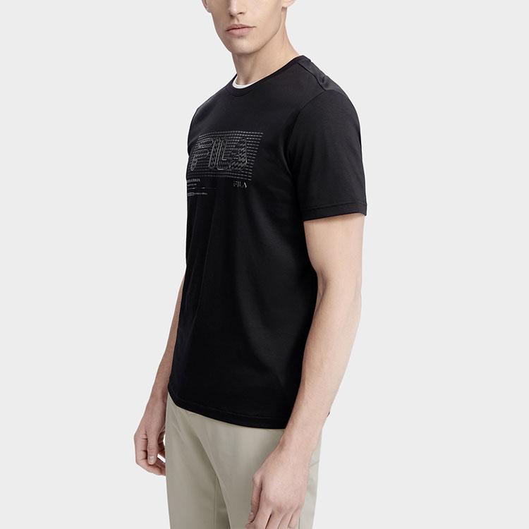 FILA Logo Print Round Neck Business Short Sleeve T-Shirt Men T-Shirts Black F11M327111F-BK