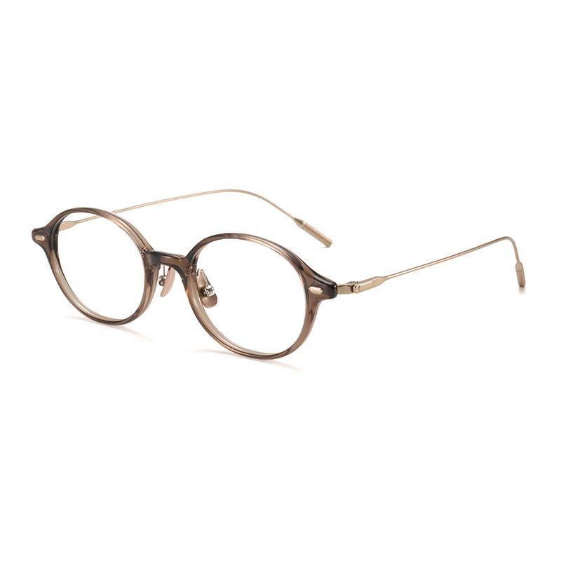 Ultra-Light Oval TR Frame Glasses with Titanium Temples, Suitable for Women's Nerdy Academic Style, Model Ti0046 (Lens Customizable)
