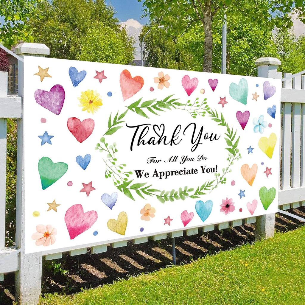 Colorful We Appreciate You Banner Thank You for All You Do Backdrop Heart Flowers Sign for Doctor Nurse Teacher Pastor Staff Employee Retirement