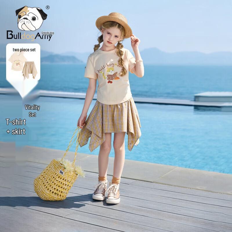 CHANZUIGOU Girls  Cat Anti-Bacterial Cooling T-Shirt & Skirt Set 130 cm
