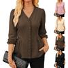 Women's Color V-Neck Ruffle Blouse Work Shirt