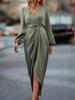 Spring Autumn Elegant Dresses Office Lady Sexy Cross Collar Fold Split Bubble Sleeve Irregular Long Sleeve Women's Maxi Dress