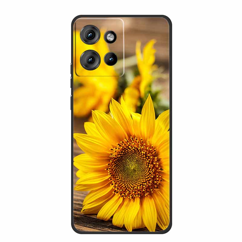 For Motorola Moto G 2025 Case Fashion Flower Black Silicone Soft TPU Back Cover Case For Motorola G75 S50 Edge 50 Neo Phone Case