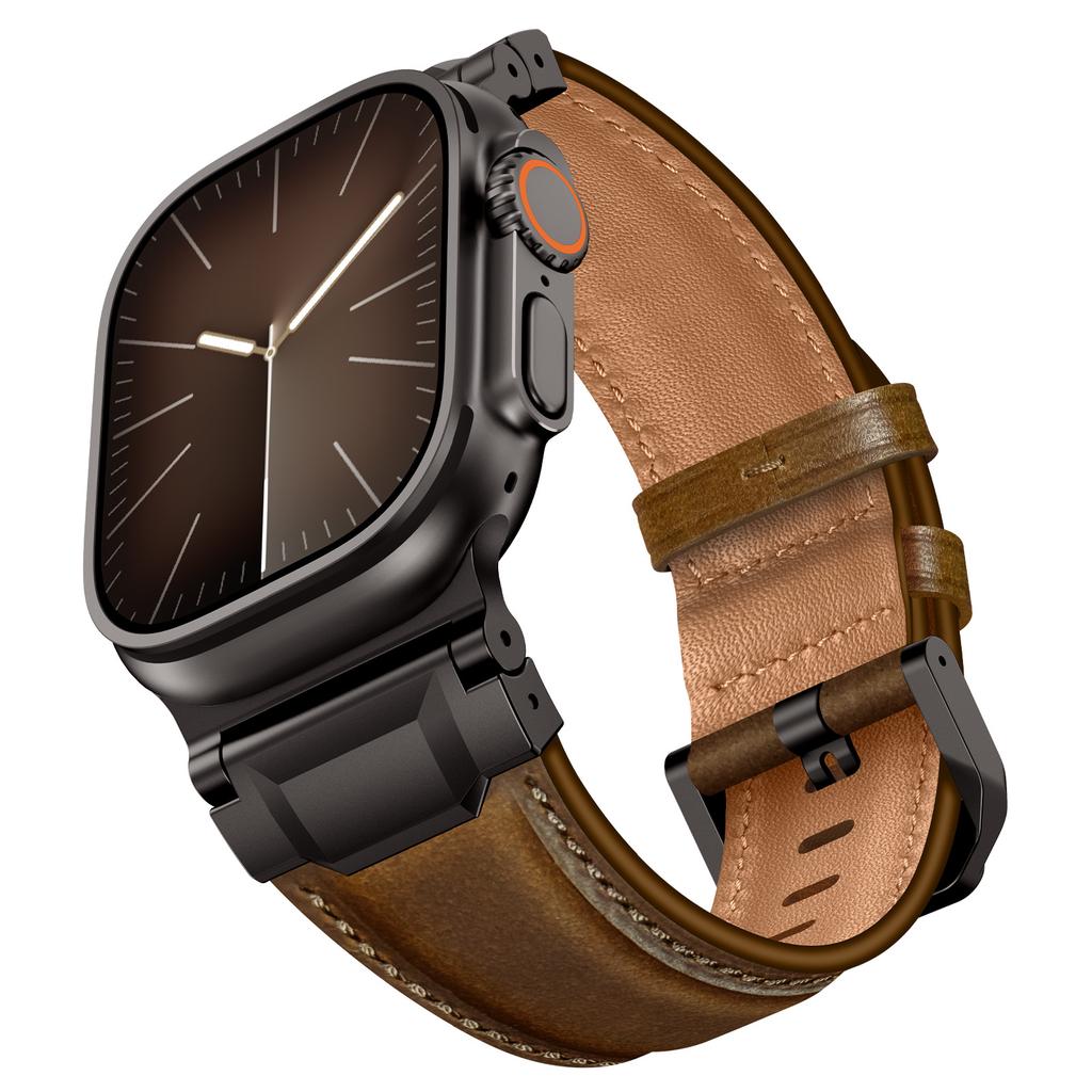 Elegant Leather Band for Apple Watch Ultra 3 2 49mm Series 11 10 46mm Men Business Straps for Iwatch 9 8 7 6 5 4 Se 3 44mm 45mm