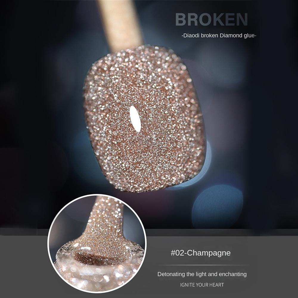 White Nail Polish with Broken Diamond Glitter and Reinforced Glue for Nail Art, Popular Flashing Color Phototherapy Glue