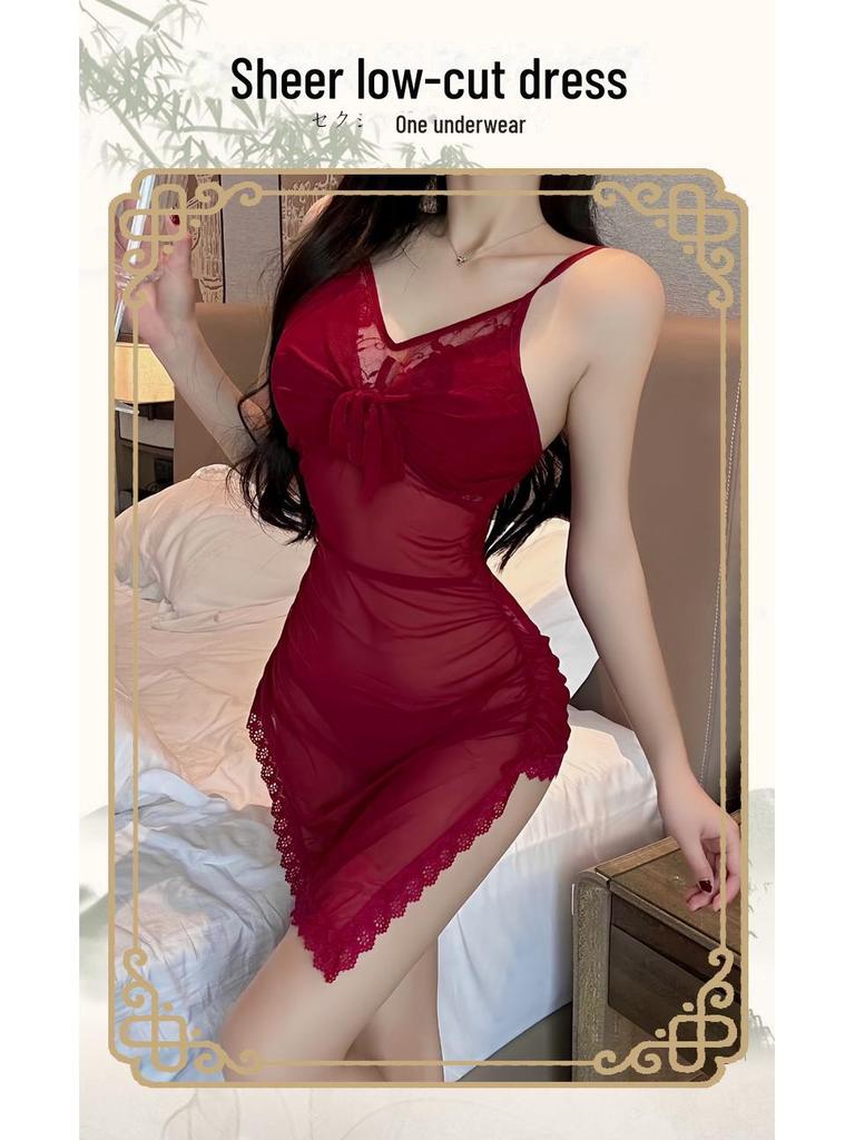 Dámské sexy spodní prádlo Manyu: Podvazková noční košile Pure Desire s designem stuhy - styl 9390