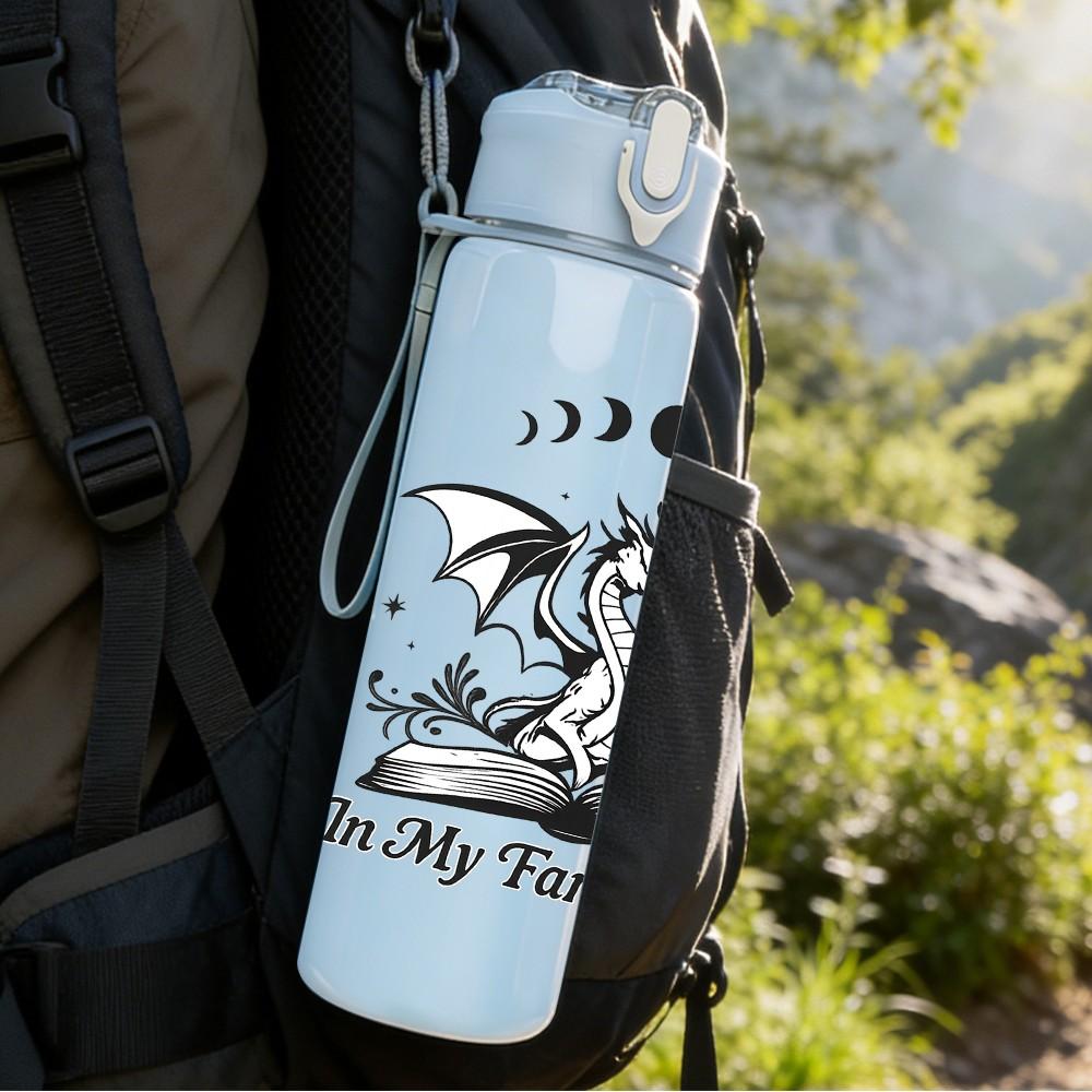 1PC In My Fantasy Era Dragon Print 750ml Color Plastic Sports Water Bottle Leakproof Flip Straw Lid Suitable for Sports Office Home Use