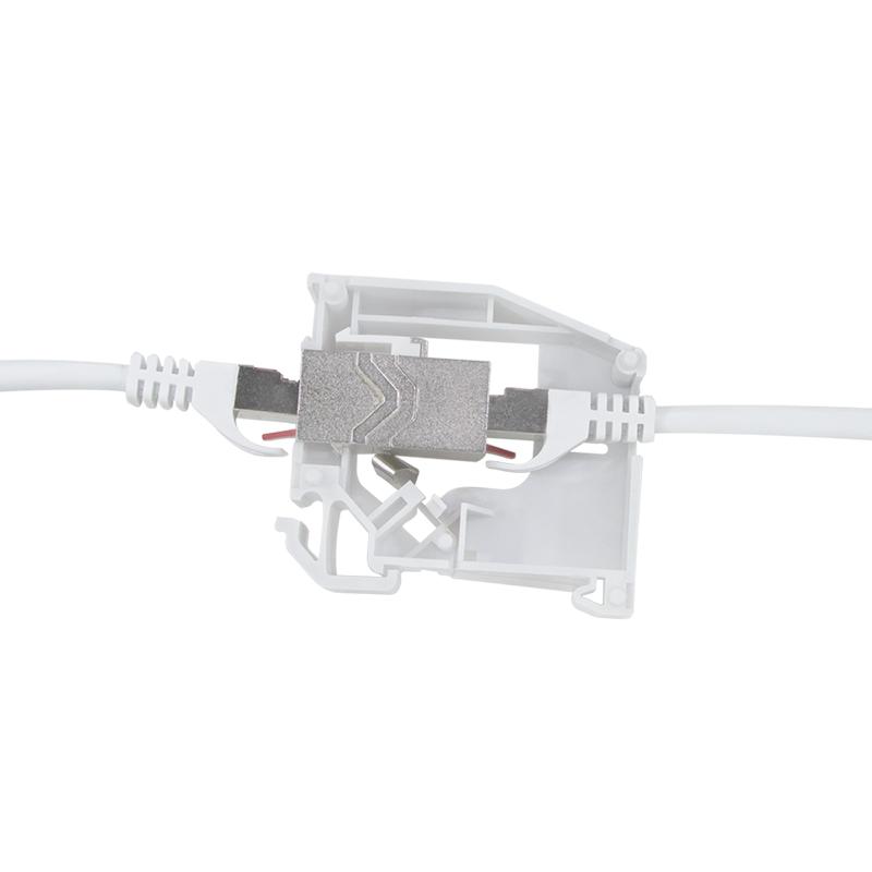 Keystone adapter for DIN rail Cat.6A, 2x RJ45 B/B connector Cat.5e, shielded