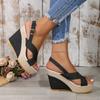 Fashion Summer Platform Sandals Women Peep Toe High Wedges Heel Ankle Buckles Ladies Sandalias Canvas Female Sandals Designer Shoes
