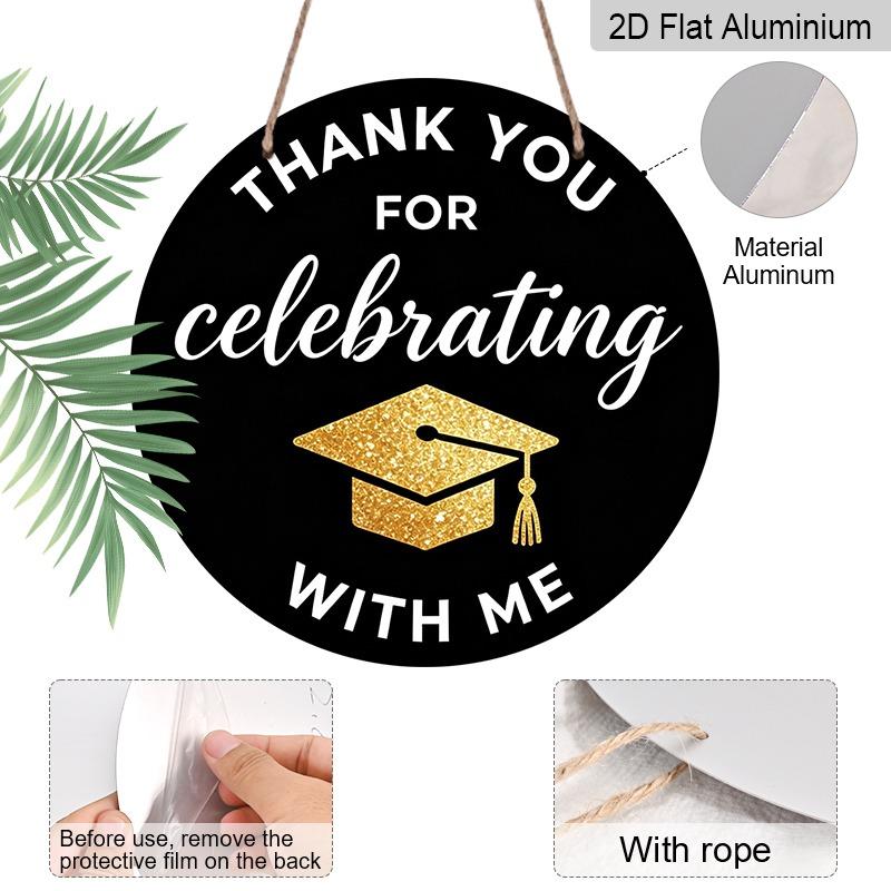 2D Flat Aluminum 2026 Graduation-themed Wall Hanging Is Available In Multiple Sizes. Its Black and Gold Glitter Graduation Cap Design Makes It A