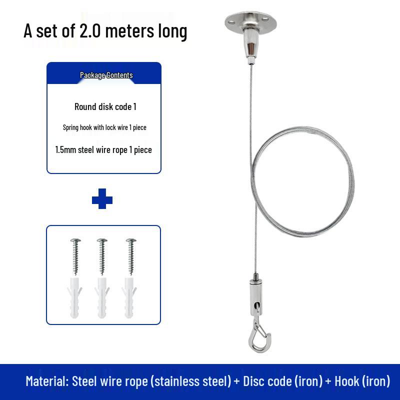 Adjustable Stainless Steel Wire Hanging Kit with Hook for Ceiling Signs and Luminaires
