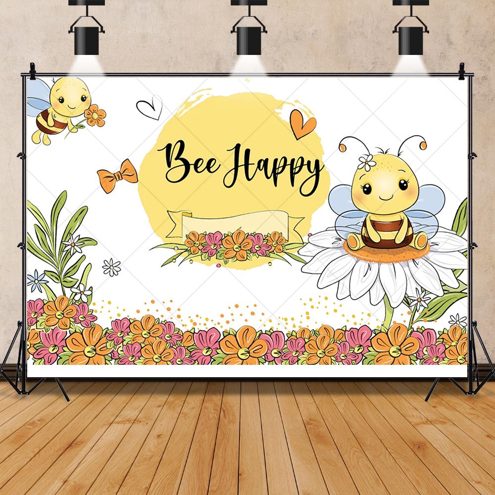 Yellow Bee Hive Theme Banner Background Customizable Children's Birthday Party Decoration Photo Studio Photography Background