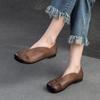 Johnature Zapatos planos retro de cuero genuino con punta redonda, suela suave, zapatos informales sin cordones de Color sólido para mujer