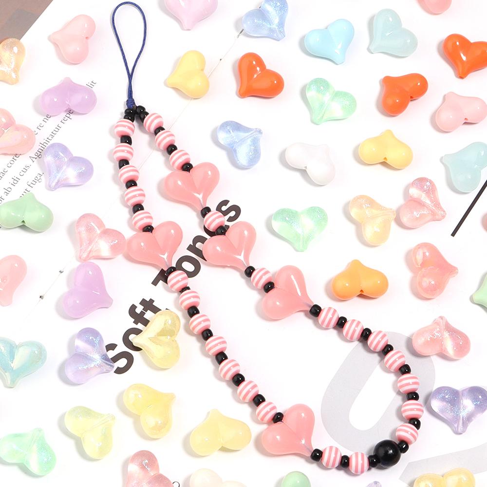 30pcs17x22mm Acrylic Love Heart Bead Shiny Loose Spacer Charm Bead for DIY Bracelet Necklace Jewelry Handmade Beaded Material