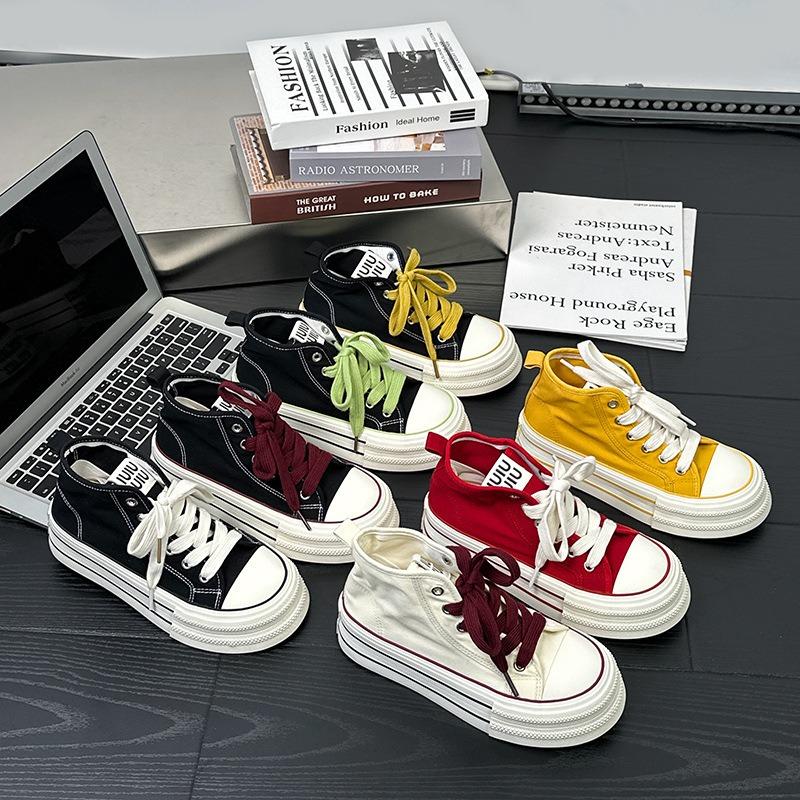 6 High-top Canvas Shoes Thick-soled Women's New Summer Thin Breathable Versatile Student Thick Baseplate Shoes