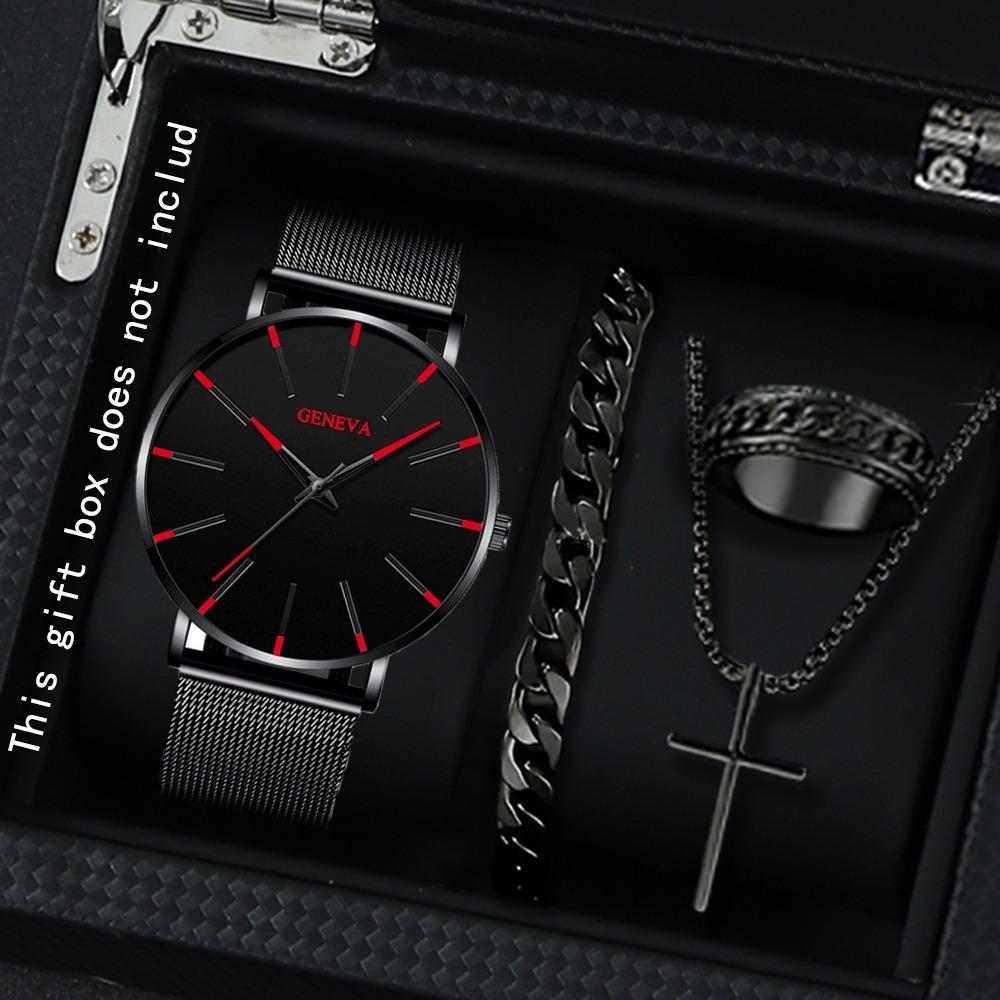 Watch 3-Piece Set Watch Bracelet Necklace Men S Watch Quartz Watch