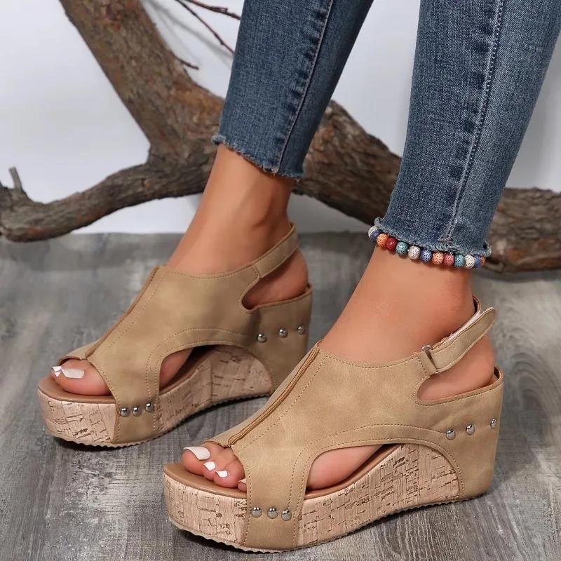 Fashion New Sandals for Womens Peep Toe Platform Hook & Loop Wedges Non-slip Rome Shoes Sandalias Zapatos Mujer