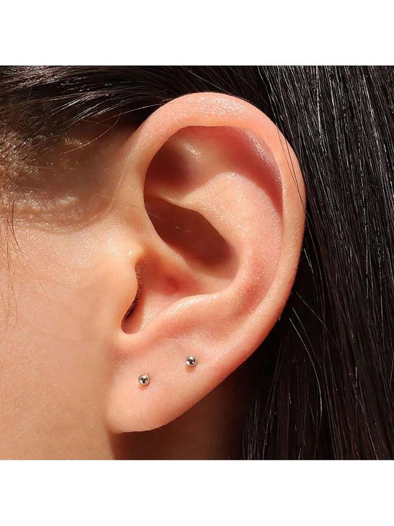 10 Pair 2mm Tiny Gold Flat Back Stud Earrings for Women Men Hypoallergenic Surgical Steel CZ Ball Small Stud Earrings Set