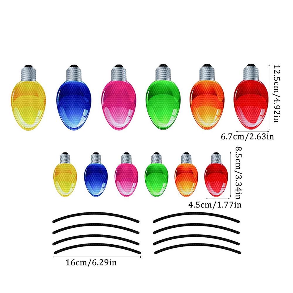 Reflective Christmas Car Decorations Car Stickers Bulb Light Magnet Decals Colorful Light Bulbs Car Decals Bulb Magnet Set