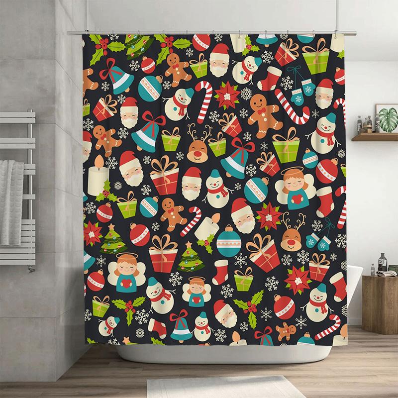 

Tu Christmas Shower Curtain Festive Holiday Decor Santa Claus Reindeer Snowman Pattern Waterproof Bathroom Fabric Backdrop Festi W60H190(CM)-1 Pcs