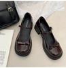French Retro High Heels Leather Shoes for Women 2025 New Spring Bow Buckle Leather Shoes Round Toe Shallow Mouth Single Shoe