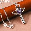 URBABY 925 Sterling Silver With 16-30 inch Chain Amethyst Heart Cross Pendant Necklace For Women Wedding Party Gifts Jewelry 4