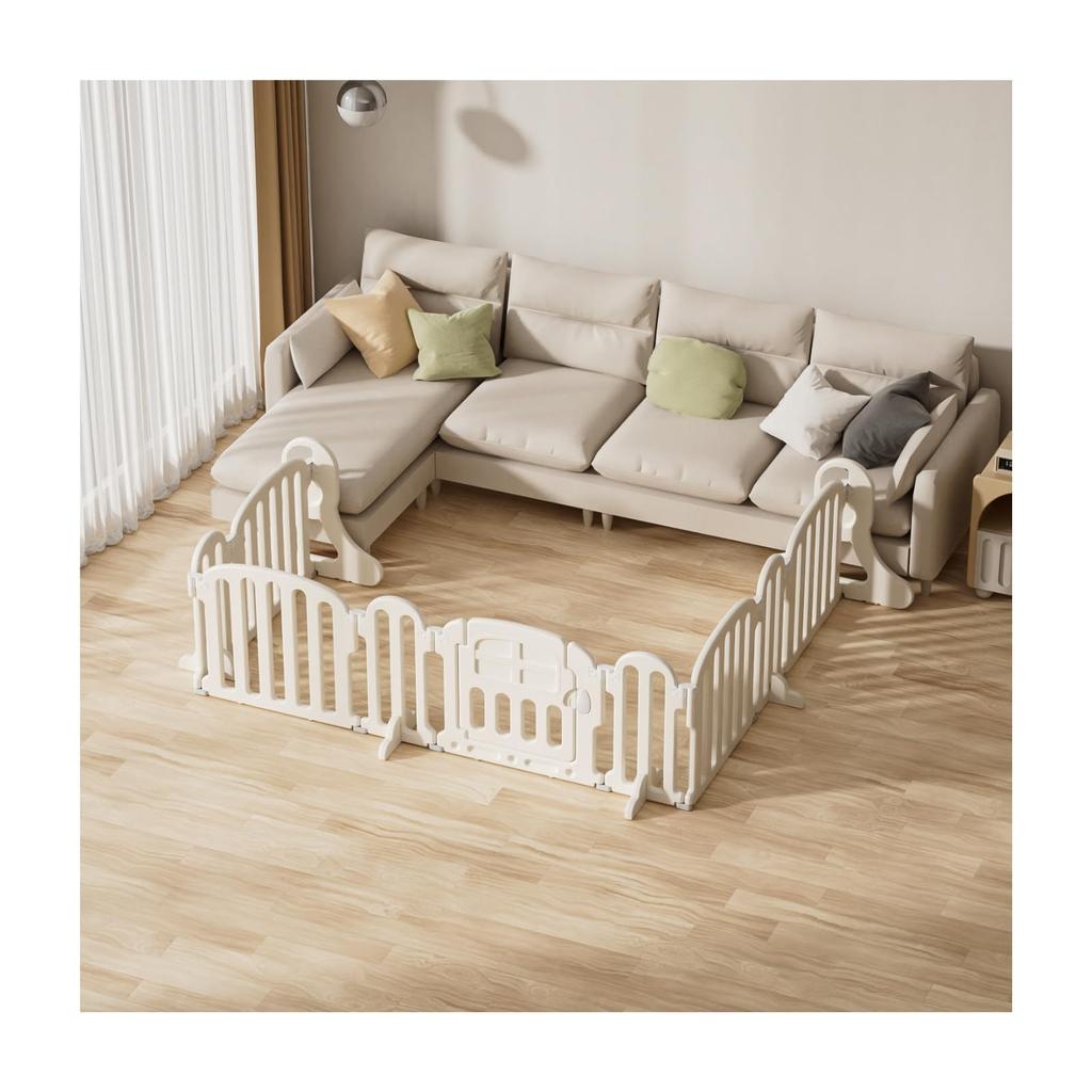 GU MODE Baby Gate Just Place Playpen Kids Partition Baby Fence Pet Gate Easy Installation Folding Long Panel Stylish Width (Beige Door, 454cm)