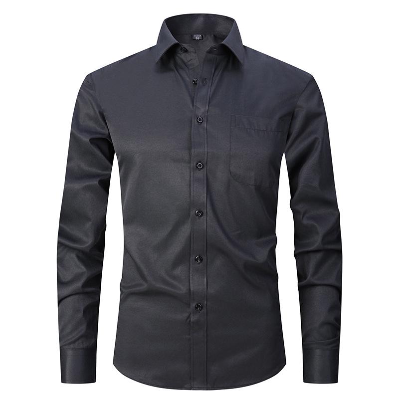 2025 Spring/Summer Men's Large Solid Color Casual Long Sleeve Shirt
