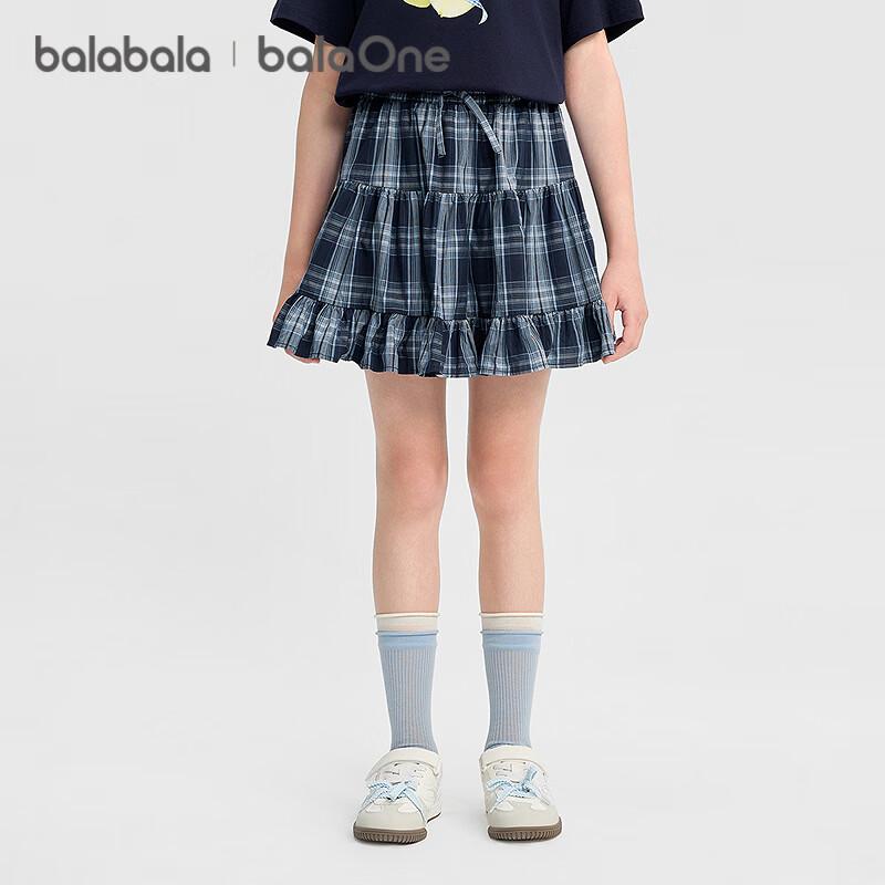 Balabala Girls' Sweet Plaid Skirt with Bow