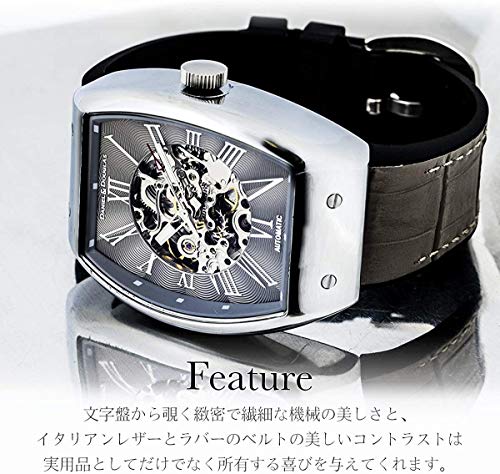 [Daniel & Douglas] DD8808 Analog Watch, Automatic/Manual Winding, Skeleton, Brand Name, Men's (Rainbow Black/Gold)