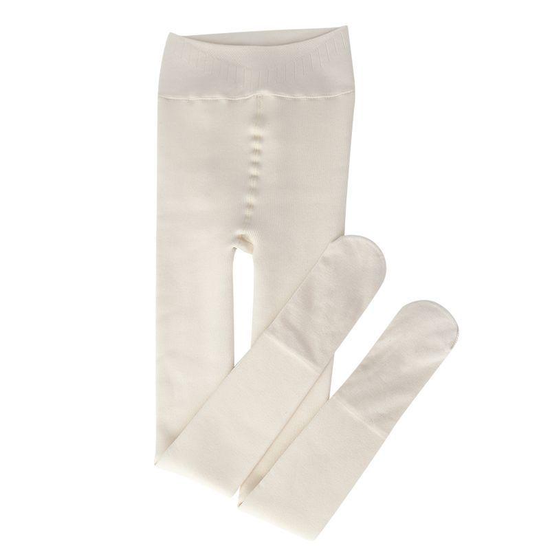 Women's High-Waist Cotton Leggings - Thick, Velvet-Lined, Stirrup Tights In Milk White & Beige for Autumn/Winter