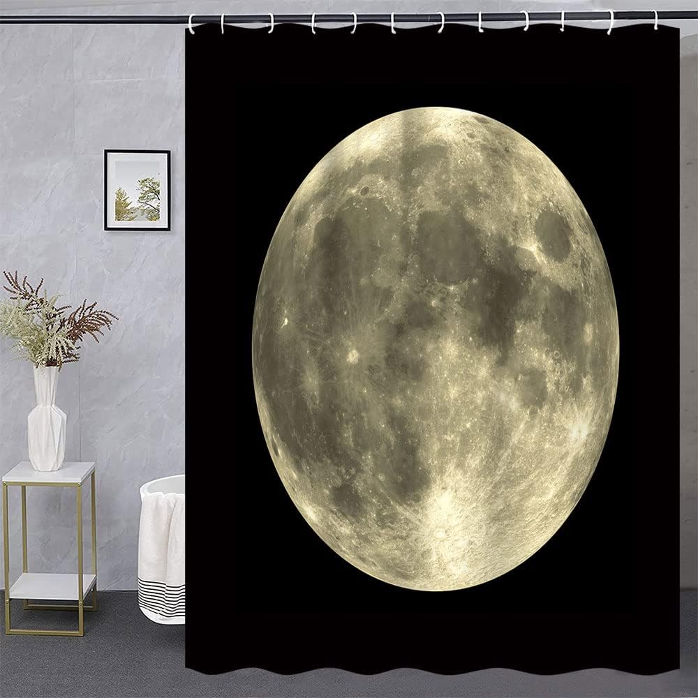 Full Moon Shower Curtain Mysterious Gray Planet Black Background Bathroom Decor Fabric Curtains with Hook 70Wx70H Inches