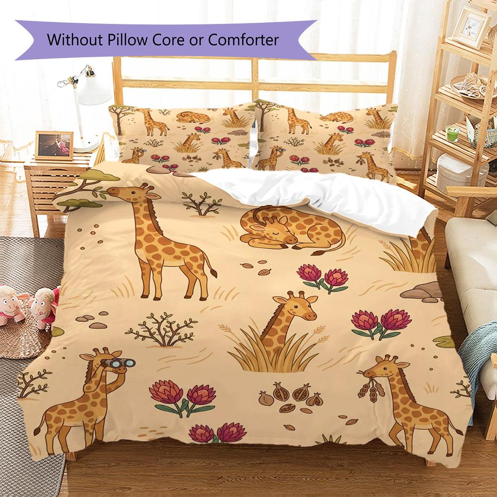 giraffe Pattern Bedding Quilt Set Quilt Cover Pillowcase Home Decoration Birthday Gift (1 * duvet cover + 2 * pillowcase, without core)