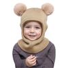 Double Balls Baby Winter Hat Solid Color Kids One-piece Hat Scarf  Girls Boys
