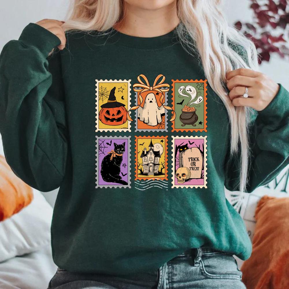 

Retro Halloween Cat Ghost Sweatshirt Spooky Season Hoodie Unisex Casual Sweatshirts Pumpkin Halloween Pullover Streetwear Tops XXXL темно-зеленого