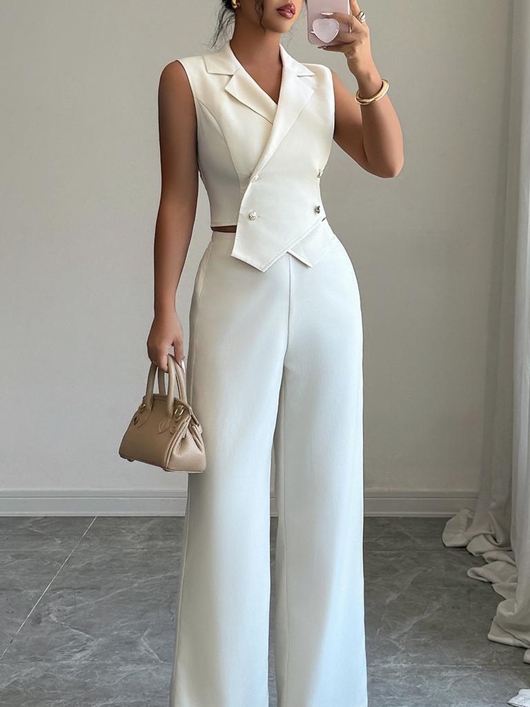 Elegant and Slim Waist Top with Flowing Wide Leg Pants Women's Spring Summer Set