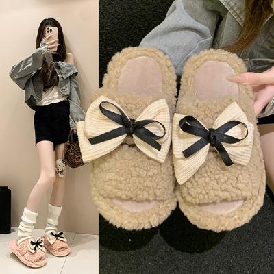 Internet Celebrity White Retro Thick Bottom Fluffy Slippers Women Wear 2025 New Autumn and Winter High-end Feeling with Skirt One-word