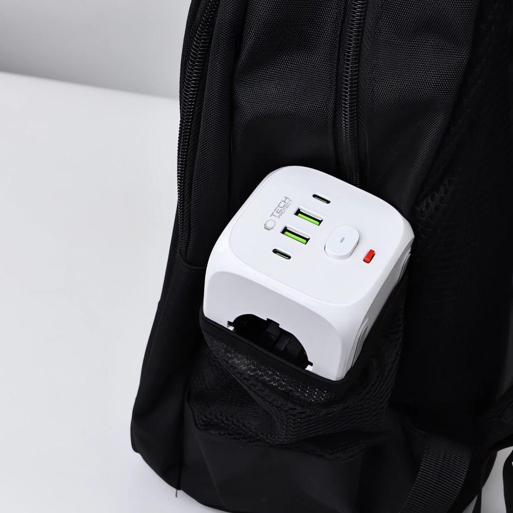Listwa Kostka Zasilająca Rozdzielacz USB-A USB-C AC Typ Schuko - Biały