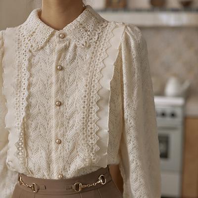 France Retro Plus Velvet Padded Lace Blouse Women's Fashion Long Sleeves Slim Tops Autumn Winter 2024 New Elegant Warm Bottoming Shirt