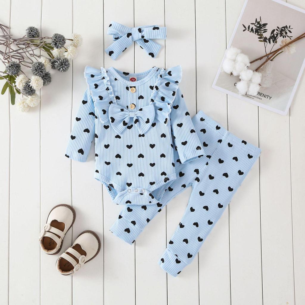 Ensemble princesse pour bébé fille printemps-automne avec barboteuse, pantalon long et bandeau