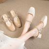 Baotou single shoes pearl chain year spring and summer air rear high heel sandals pure thick heel square head