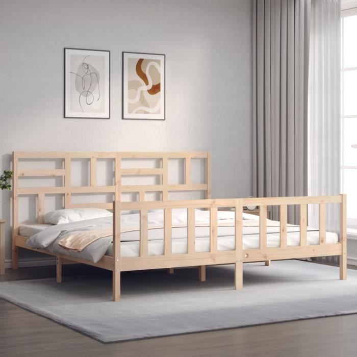 VidaXL Bed Frame with Headboard 200x200 Cm Solid Wood 3193096