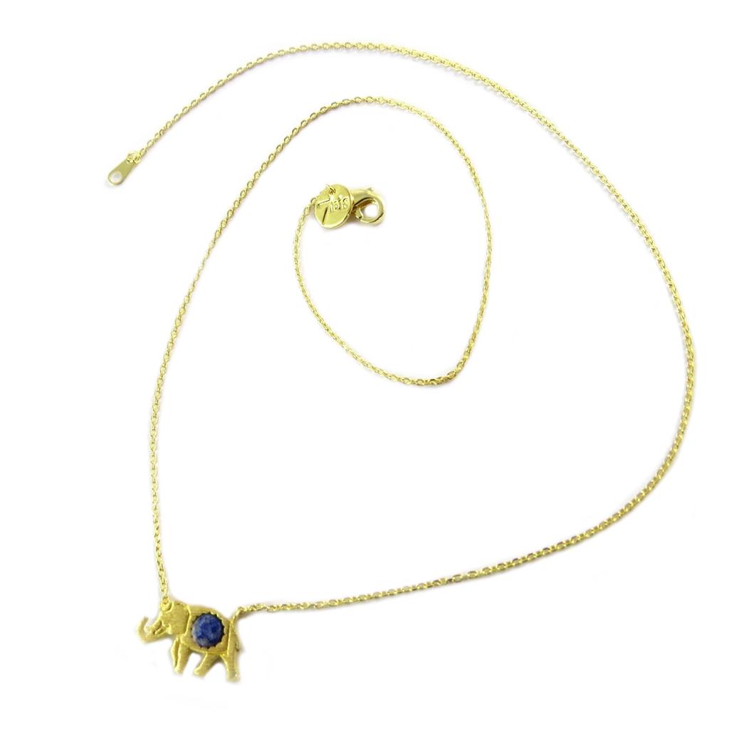 7bis [Q1514] - Handcrafted Golden Blue 'Elephant' Necklace - 15x9 Mm