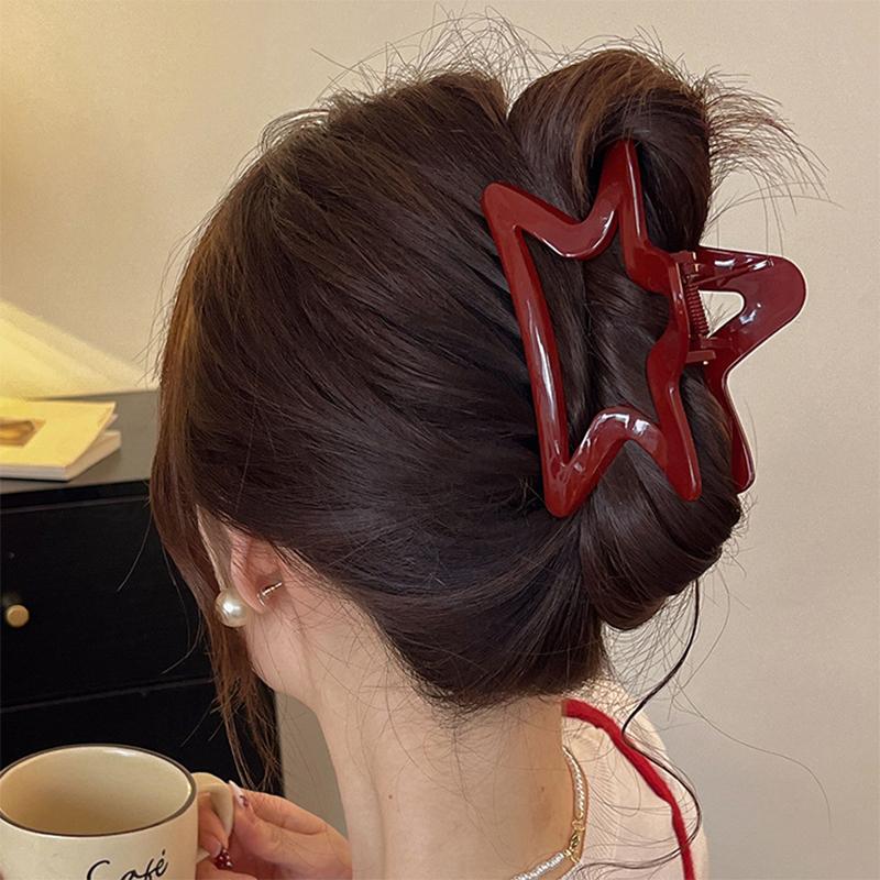 Women Large Dark Red Color Hair Claws Barrettes Hairpins Plastic Ponytail Hair Clips Girls Senior Hair Shark Clip Accessories