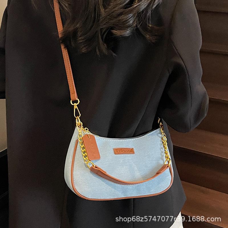 Denim underarm bag women's bag 2025 new fashion niche high sense shoulder bag Internet celebrity dumpling bag messenger bag