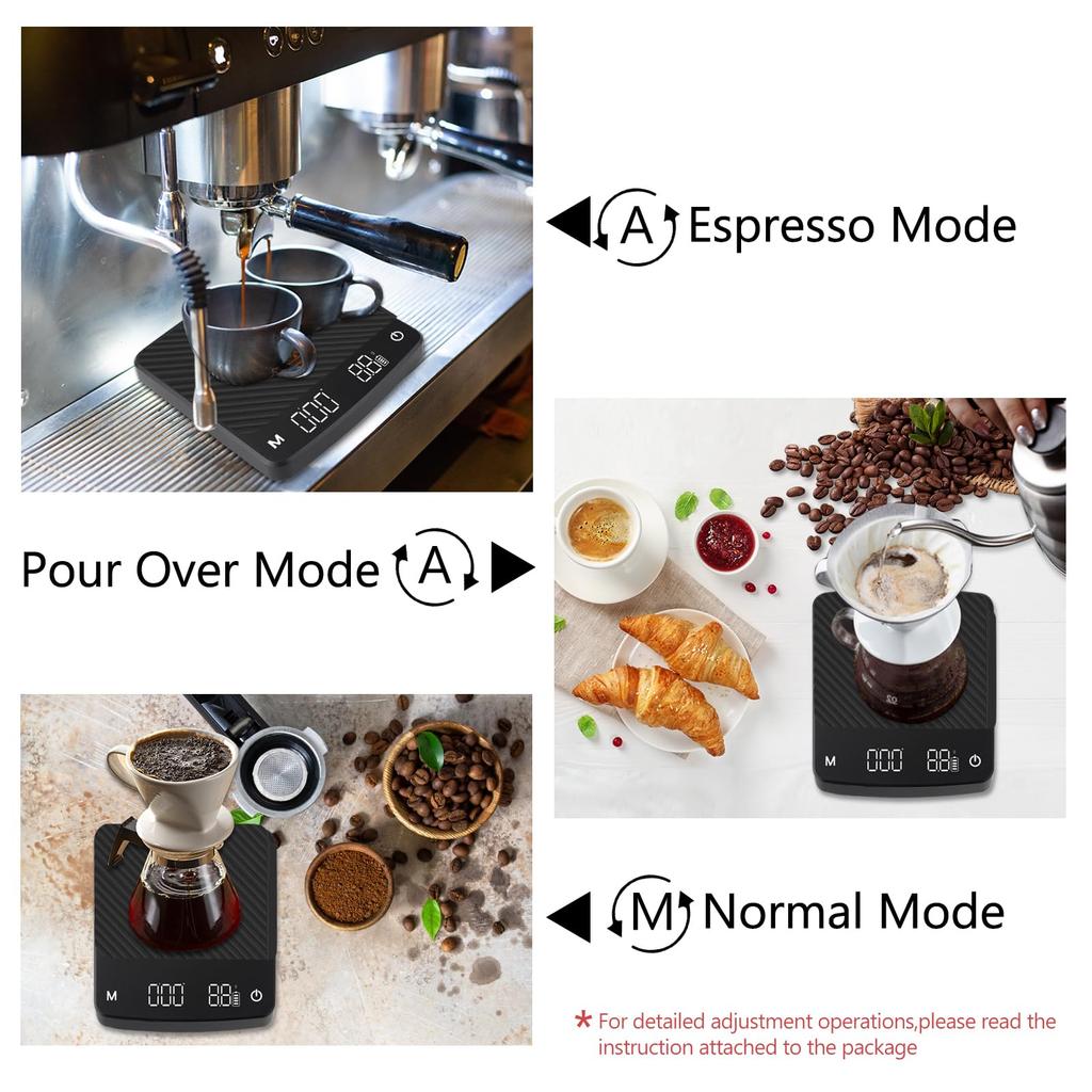 Gywjioy Coffee Scale with Espresso and Coffee Small Multifunctional Digital Kitchen Food Scale Instruction Timer, 2kg/0.1g, High-Precision Pour-Over