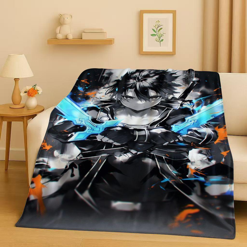 New Sword Art Online SAO Cartoon Kirito Yuuki Asuna Flannel Blanket,Ultra Soft Warm Plush Throw for Home Bedroom Bed Sofa Kids